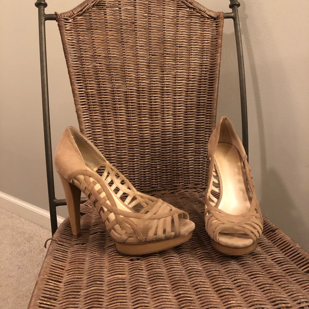 Nine West Nude Caged Platform Heels